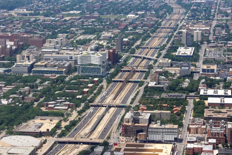 Aerial view of Interstate 290 or Eisenhower Expressway in Chicago, Illinois.